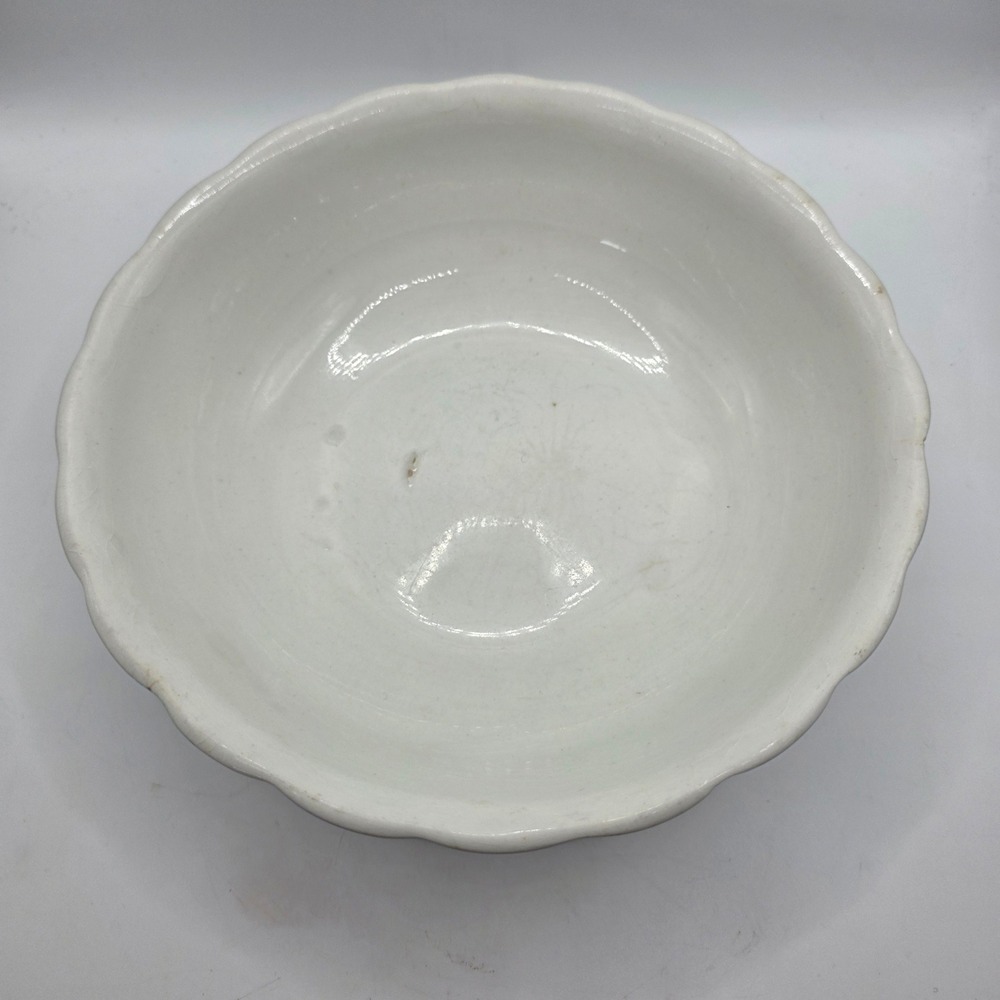 Antique Wheeling Pottery Co White Ironstone Scalloped Serving Bowl WV 1800s